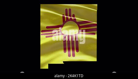 Mappa dello stato del New Mexico con bandiera sventolante. Sfondo canale alfa. Foto Stock