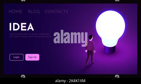 Uomo che cammina per l'idea lampadina. Concetto di innovazione, brainstorming e creatività. Illustrazione vettoriale Illustrazione Vettoriale