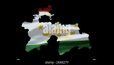 Forma della mappa del Tagikistan con sfondo a bandiera ondulata. Profilo del canale alfa del paese. Foto Stock