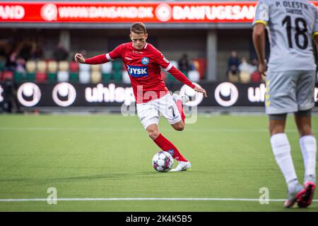 Silkeborg, Danimarca. 02nd Ott 2022. Kasper Kusk (7) di Silkeborg SE visto durante il Superliga match 3F tra Silkeborg IF e AC Horsens al Jysk Park di Silkeborg. (Photo Credit: Gonzales Photo/Alamy Live News Foto Stock