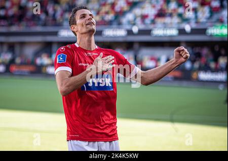 Silkeborg, Danimarca. 02nd Ott 2022. Nicklas Helenius di Silkeborg SE visto dopo la partita Superliga del 3F tra Silkeborg IF e AC Horsens al Jysk Park di Silkeborg. (Photo Credit: Gonzales Photo/Alamy Live News Foto Stock