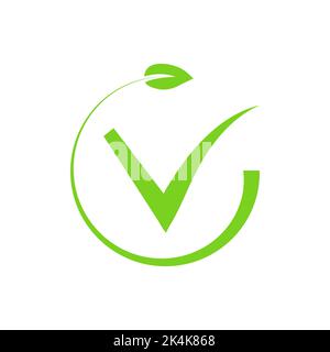 Segno di spunta verde ECO. Approvato senza sintesi e scegliendo la giusta soluzione naturale Illustrazione Vettoriale