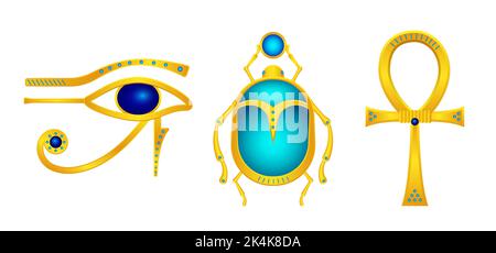 Antichi simboli egiziani d'oro talismani Illustrazione Vettoriale