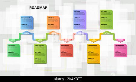 Roadmap con spazio di copia colorato su sfondo chiaro con rettangoli. Modello orizzontale di timeline infografica per la presentazione aziendale. Vettore illus Illustrazione Vettoriale