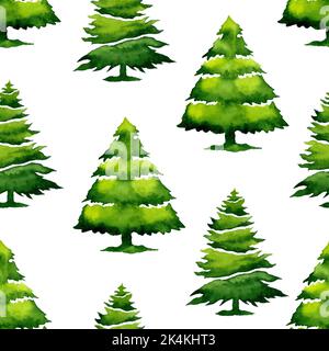 Alberi di Natale senza cuciture modello. Inverno felice anno nuovo carta da imballaggio sfondo. Ornamento dell'albero di Natale isolato su bianco. Foto Stock