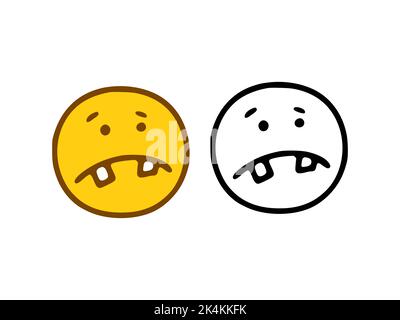 Emoticon con denti grandi in stile doodle isolato su sfondo bianco Illustrazione Vettoriale