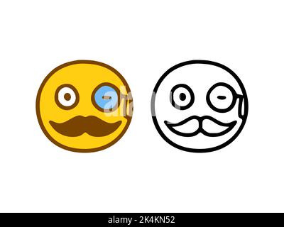 Icona aristocratica. Emoticon con baffi in stile doodle isolato su sfondo bianco Illustrazione Vettoriale