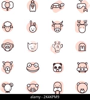 Teste di animali marroni, illustrazione, vettore su sfondo bianco. Illustrazione Vettoriale