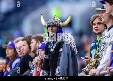 LONDRA, REGNO UNITO. 02th, ottobre 2022. Il fan dei Minnesota Vikings durante la NFL 2022 London Series - Minnesota Vikings vs New Orleans Saints allo stadio Tottenham Hotspur domenica 02 ottobre 2022. LONDRA INGHILTERRA. Credit: Taka G Wu/Alamy Live News Foto Stock