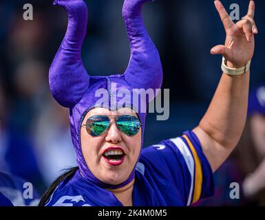 LONDRA, REGNO UNITO. 02th, ottobre 2022. Il fan dei Minnesota Vikings durante la NFL 2022 London Series - Minnesota Vikings vs New Orleans Saints allo stadio Tottenham Hotspur domenica 02 ottobre 2022. LONDRA INGHILTERRA. Credit: Taka G Wu/Alamy Live News Foto Stock