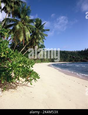 Seychelles. Mahé. Spiaggia di Takamaka. Vista diurna. Foto Stock