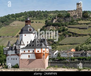 Castello a pedaggio di Pfalzgrafenstein sull'isola di Pfalz, fiume Reno vicino a Kaub, Germania Foto Stock