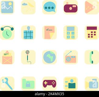 Applicazioni per telefono, illustrazione, vettore su sfondo bianco. Illustrazione Vettoriale