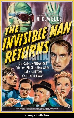 L'UOMO INVISIBILE RESTITUISCE il poster del film Vintage 1940 diretto da Joe May con Sir Cedric Hardwicke, Vincent Price, Nan Grey, John Sutton e Cecil Kellaway. Film ispirato a H G Wells. Universal Pictures Hollywood USA Foto Stock