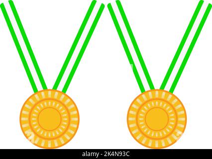 Due medaglie d'oro, illustrazione, vettore su sfondo bianco. Illustrazione Vettoriale