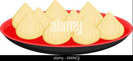 Piatto Momo, illustrazione, vettore su sfondo bianco. Illustrazione Vettoriale