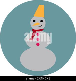 Pupazzo di neve d'inverno, illustrazione, vettore su sfondo bianco. Illustrazione Vettoriale