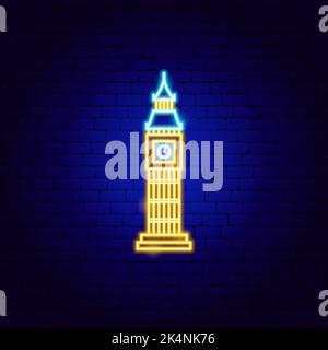 Cartello Big ben Neon Illustrazione Vettoriale