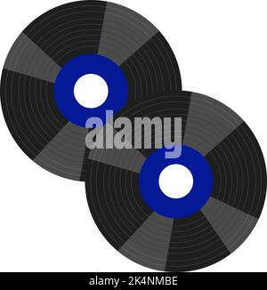 Vecchi dischi musicali blu, illustrazioni, vettoriali su sfondo bianco. Illustrazione Vettoriale