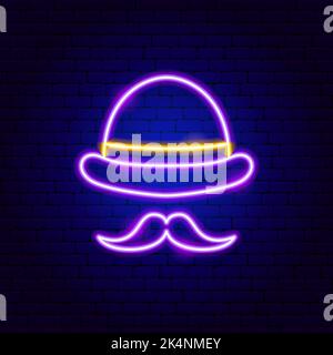 Inglese Man Hat Moustache Neon Sign Illustrazione Vettoriale