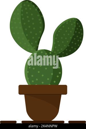 Cactus carino in vaso con orecchie conigliate, illustrazione, vettore su sfondo bianco. Illustrazione Vettoriale