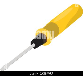 Cacciavite da costruzione giallo, illustrazione, vettore su sfondo bianco. Illustrazione Vettoriale