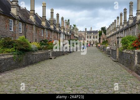 Vicar's Close, vicino alla cattedrale, a Wells, Somerset, Regno Unito Foto Stock