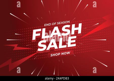 Flash sale Shopping Poster o banner con icona Flash e testo 3D su sfondo rosso. Progettazione di modelli di banner di vendita Flash per social media e siti Web. Illustrazione Vettoriale