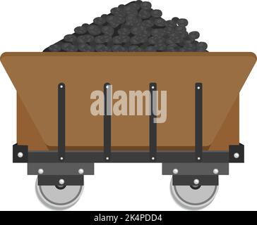 Carrello con carbone, illustrazione, vettore su sfondo bianco. Illustrazione Vettoriale