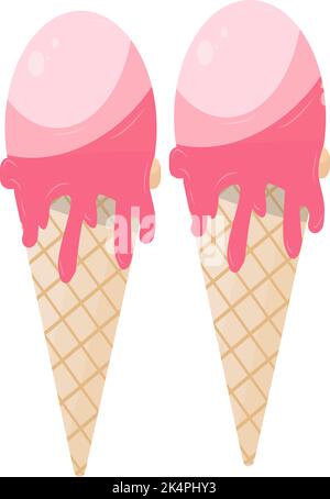 Gelato rosa in coni, illustrazione, vettore su sfondo bianco. Illustrazione Vettoriale