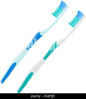 Spazzolini da denti blu e verdi, illustrazione, vettore su sfondo bianco. Illustrazione Vettoriale