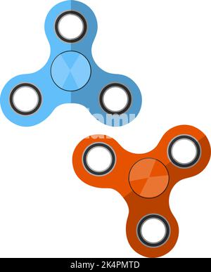 Filatori di fidget blu e arancione, illustrazione, vettore su sfondo bianco. Illustrazione Vettoriale
