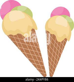Due gelati in coni, illustrazione, vettoriali su sfondo bianco. Illustrazione Vettoriale