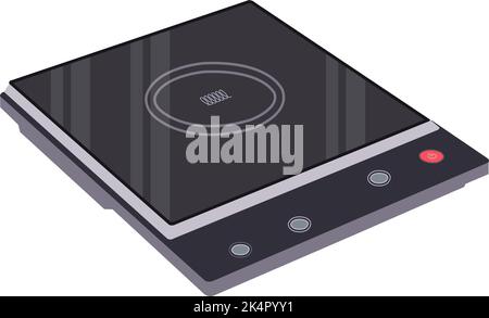 Stufa a induzione nera, illustrazione, vettore su sfondo bianco. Illustrazione Vettoriale