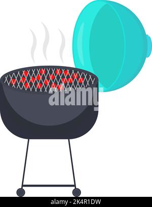 Griglia con coperchio blu, illustrazione, vettore su sfondo bianco. Illustrazione Vettoriale