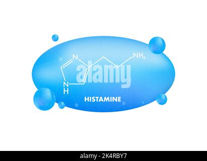 Etichetta icona formula chimica del concetto di istamina, illustrazione vettoriale font di testo Illustrazione Vettoriale