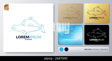 beluga Whale vettoriale illustrazione Logo design. Nome vuoto per inserire il Branding. Progettato con esempi per tutti i tipi di applicazioni. È possibile utilizzare Illustrazione Vettoriale