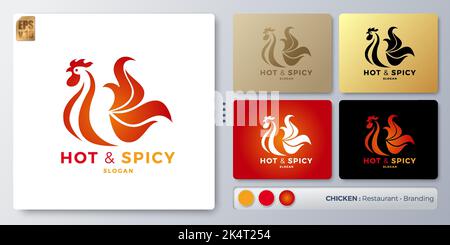 Hot spicy Chicken Rooster vettoriale illustrazione Logo design. Nome vuoto per inserire il Branding. Progettato con esempi per tutti i tipi di applicazioni. Illustrazione Vettoriale