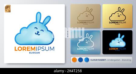 CONIGLIO dormire sulla nuvola vettore illustrazione disegno del logo. Nome vuoto per inserire il Branding. Progettato con esempi per tutti i tipi di applicazioni. Tu Illustrazione Vettoriale