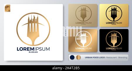 Urban of food City vettoriale illustrazione minimal Logo design. Nome vuoto per inserire il Branding. Progettato con esempi per tutti i tipi di applicazioni. Illustrazione Vettoriale