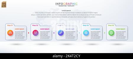 Disegno vettoriale infografico cartella modello colorato aziendale. Cerchio icona 5 opzioni in stile minimal. È possibile utilizzare per il processo di marketing, le pres. Del flusso di lavoro Illustrazione Vettoriale