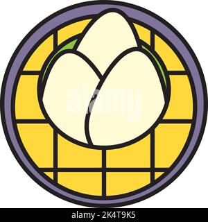 Uova di Pasqua in cestino, illustrazione, vettore su sfondo bianco. Illustrazione Vettoriale
