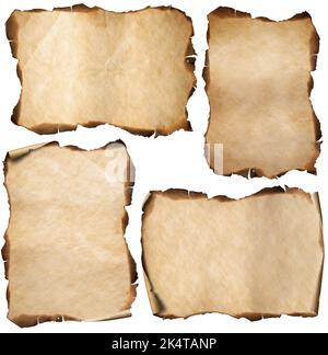 carta vecchia o parti della mappa con bordi curvi bruciati isolati Foto Stock