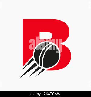 Lettera B Cricket Logo Concept con icona Moving Cricket Ball. Modello vettoriale simbolo logo sport Cricket Illustrazione Vettoriale