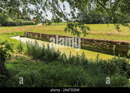 Il sito ormeggiato dell'ex Norbury Manor, Norbury, Staffordshire, Inghilterra, Regno Unito Foto Stock