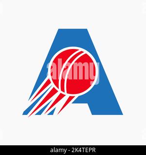 Lettera A Cricket Logo Concept con icona Moving Cricket Ball. Modello vettoriale simbolo logo sport Cricket Illustrazione Vettoriale