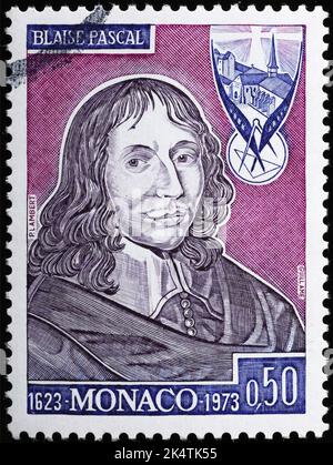 Blaise Pascal sul vecchio francobollo di Monaco Foto Stock