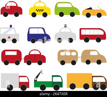 Veicoli per il trasporto, illustrazione, vettore su sfondo bianco. Illustrazione Vettoriale
