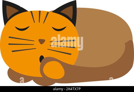 Gatto addormentato, illustrazione, vettore su sfondo bianco. Illustrazione Vettoriale