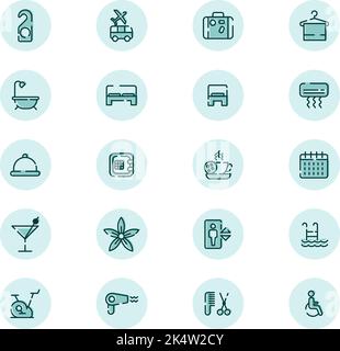 Vacanza in albergo, illustrazione, vettore su sfondo bianco. Illustrazione Vettoriale